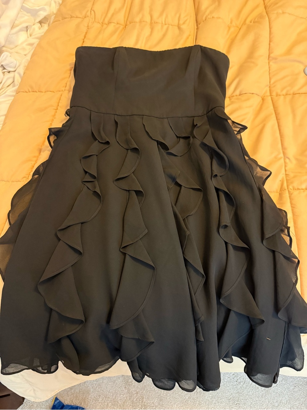 White House Black Market Black Strapless Ruffle Chiffon Dress
